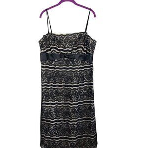 Delaru Floral Lace Dress 16 Black Babydoll Tank Midi Y2K Neutral Satin Bow 80s
